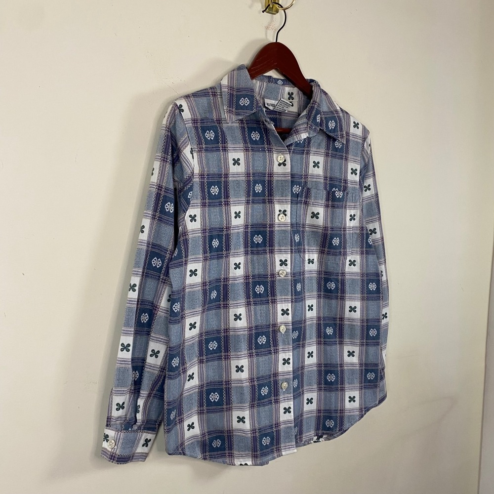 Vintage Alfred Dunner Plaid Button Up Shirt Clover Details Retro Cottagecore - Picture 4 of 7